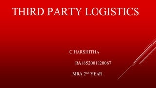 THIRD PARTY LOGISTICS
C.HARSHITHA
RA1852001020067
MBA 2nd YEAR
 