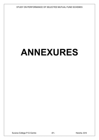 STUDY ON PERFORMANCE OF SELECTED MUTUAL FUND SCHEMES




         ANNEXURES




Surana College P.G Centre      -91-               Harsha .B.N
 