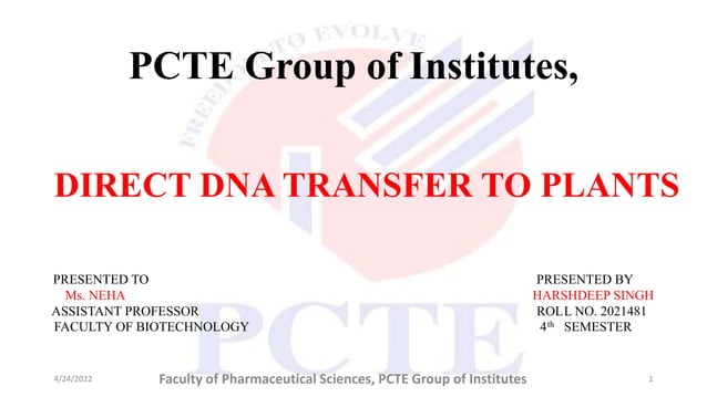 Direct DNA transfer to plants | PPTX | Biotech and Biomedical Industry ...