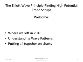 The Elliott Wave Principle-Finding High Potential
Trade Setups
1
www.showfxworld.com
www.instaforex.com
27-10-2017
Welcome:
• Where we left in 2016
• Understanding Wave Patterns
• Putting all together on charts
 