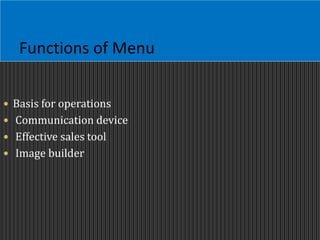 Functions of Menu
 Basis for operations
 Communication device
 Effective sales tool
 Image builder
 
