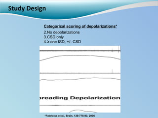 Study Design Categorical scoring of depolarizations* No depolarizations CSD only ≥  one ISD, +/- CSD *Fabricius et al., Brain, 129:778-90, 2006 