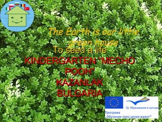 The Earth is our little
        green house
     To seed a life
KINDERGARTEN “MECHO
        POOH”
      KAZANLAK
      BULGARIA
 