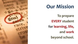 Our Mission
To prepare
EVERY student
for learning, life,
and work
beyond school.
 