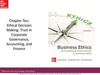 Chapter Ten:
Ethical Decision
Making: Trust in
Corporate
Governance,
Accounting, and
Finance
© McGraw Hill LLC. All rights reserved. No reproduction or distribution without the prior written consent of McGraw Hill LLC.
 