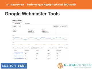 2015 SearchFest – Performing a Highly Technical SEO Audit
Google Webmaster Tools
 