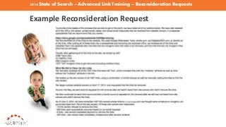 2016 State of Search – Advanced Link Training – Reconsideration Requests
Example Reconsideration Request
 