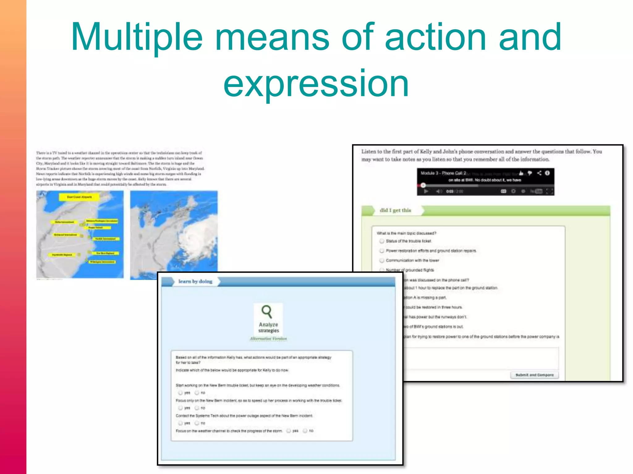 Multiple means of action and
expression
 