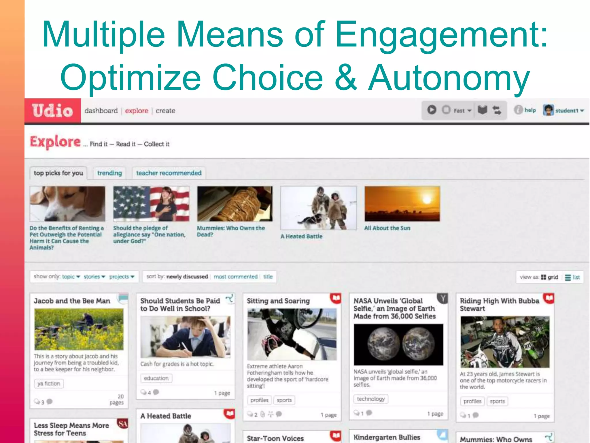 Multiple Means of Engagement:
Optimize Choice & Autonomy
 