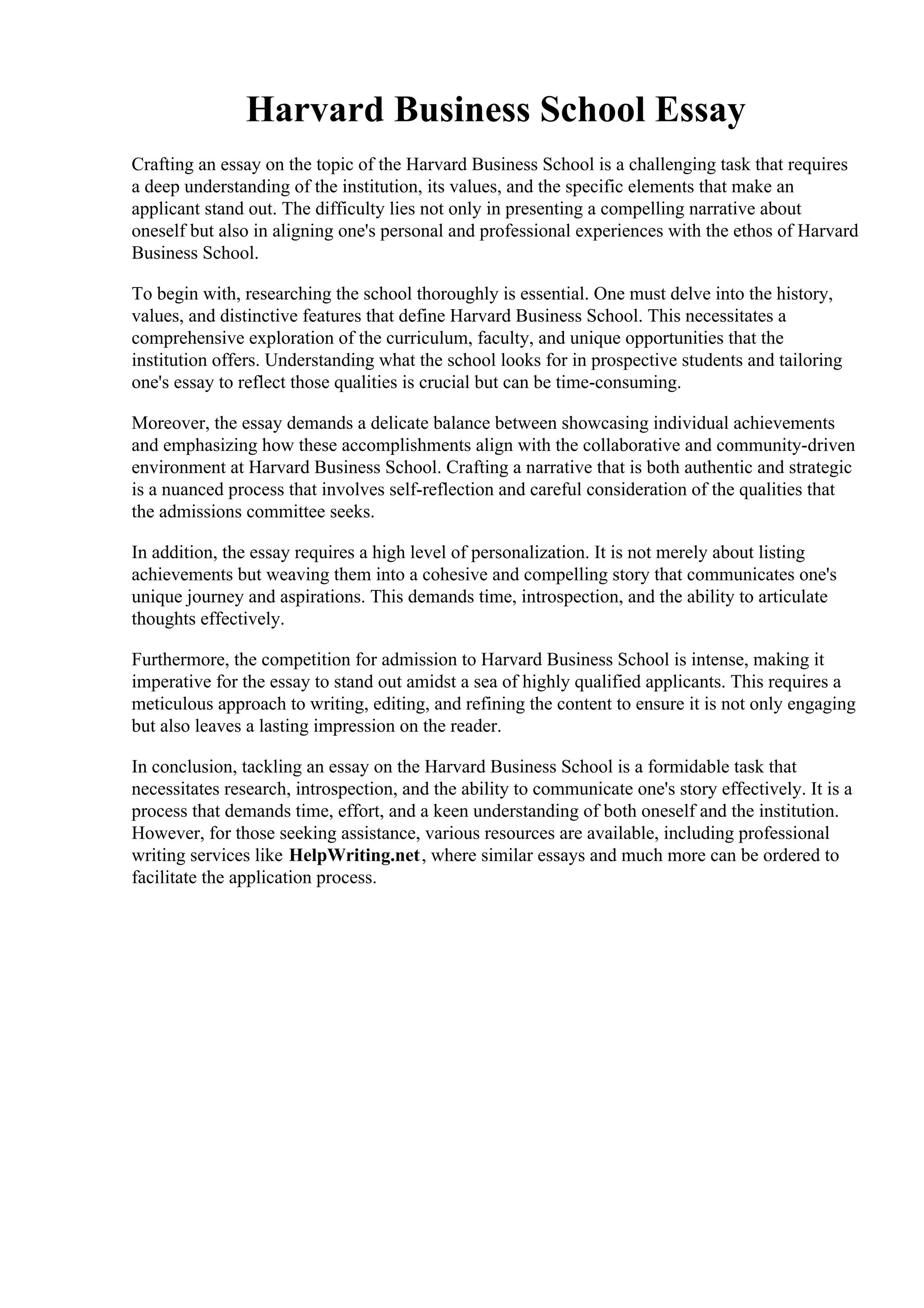 Harvard Business School Essay PDF