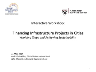 Interactive Workshop:
Financing Infrastructure Projects in Cities
Avoiding Traps and Achieving Sustainability
1
21 May, 2014
André Schneider, Global Infrastructure Basel
John Macomber, Harvard Business School
 
