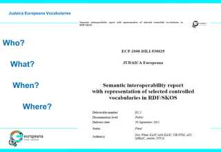 Judaica Europeana Vocabularies
Who?
What?
When?
Where?
 