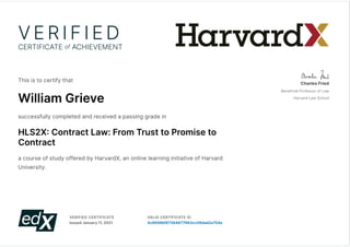 William Leslie Grieve Harvard Law School Contract Law Certificate 2021