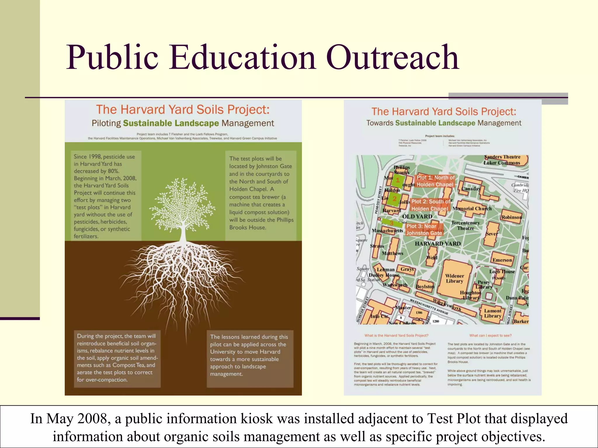Public Education Outreach




In May 2008, a public information kiosk was installed adjacent to Test Plot that displayed
   information about organic soils management as well as specific project objectives.
 