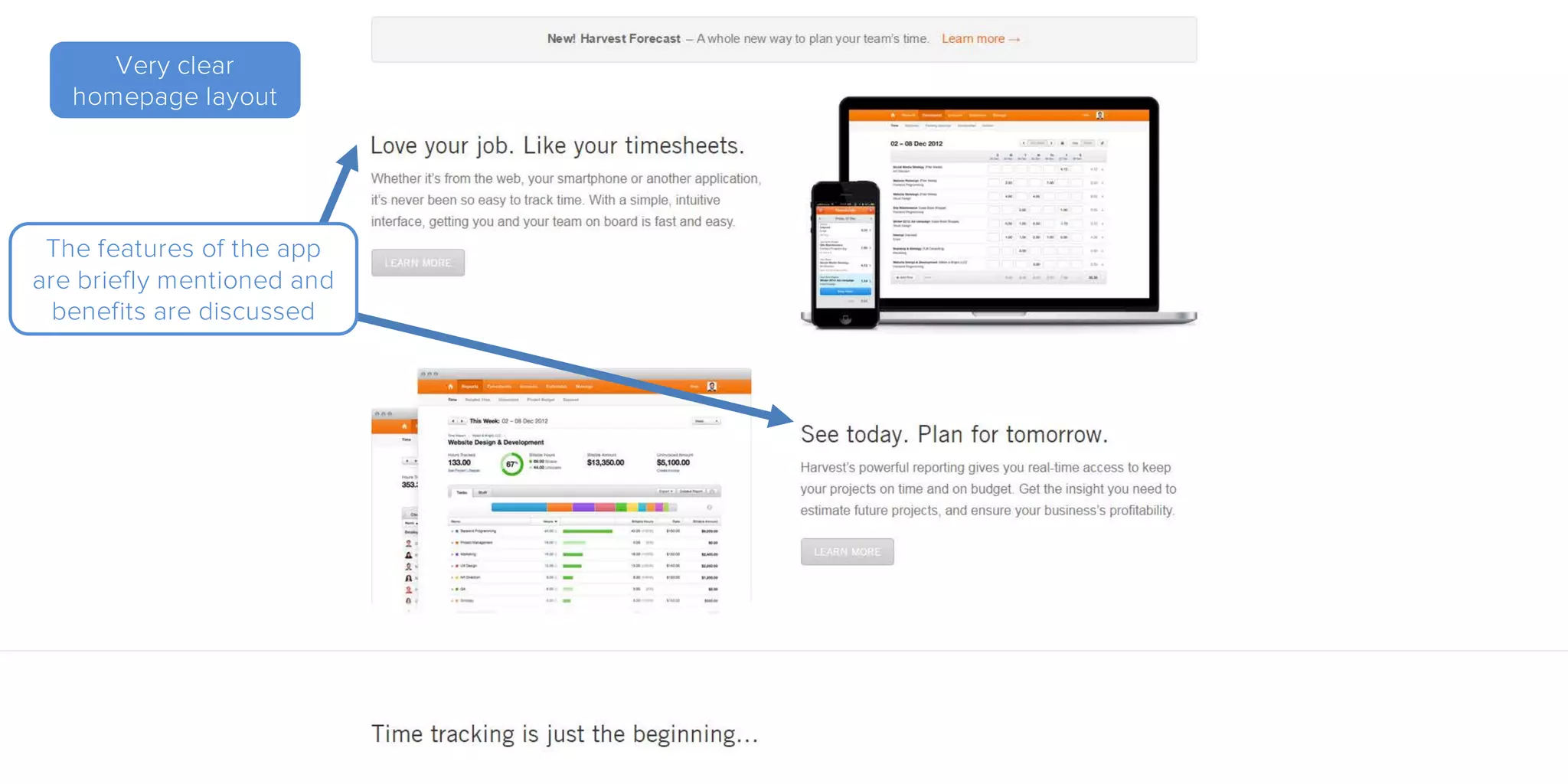 Very clear
homepage layout
The features of the app
are briefly mentioned and
benefits are discussed
 