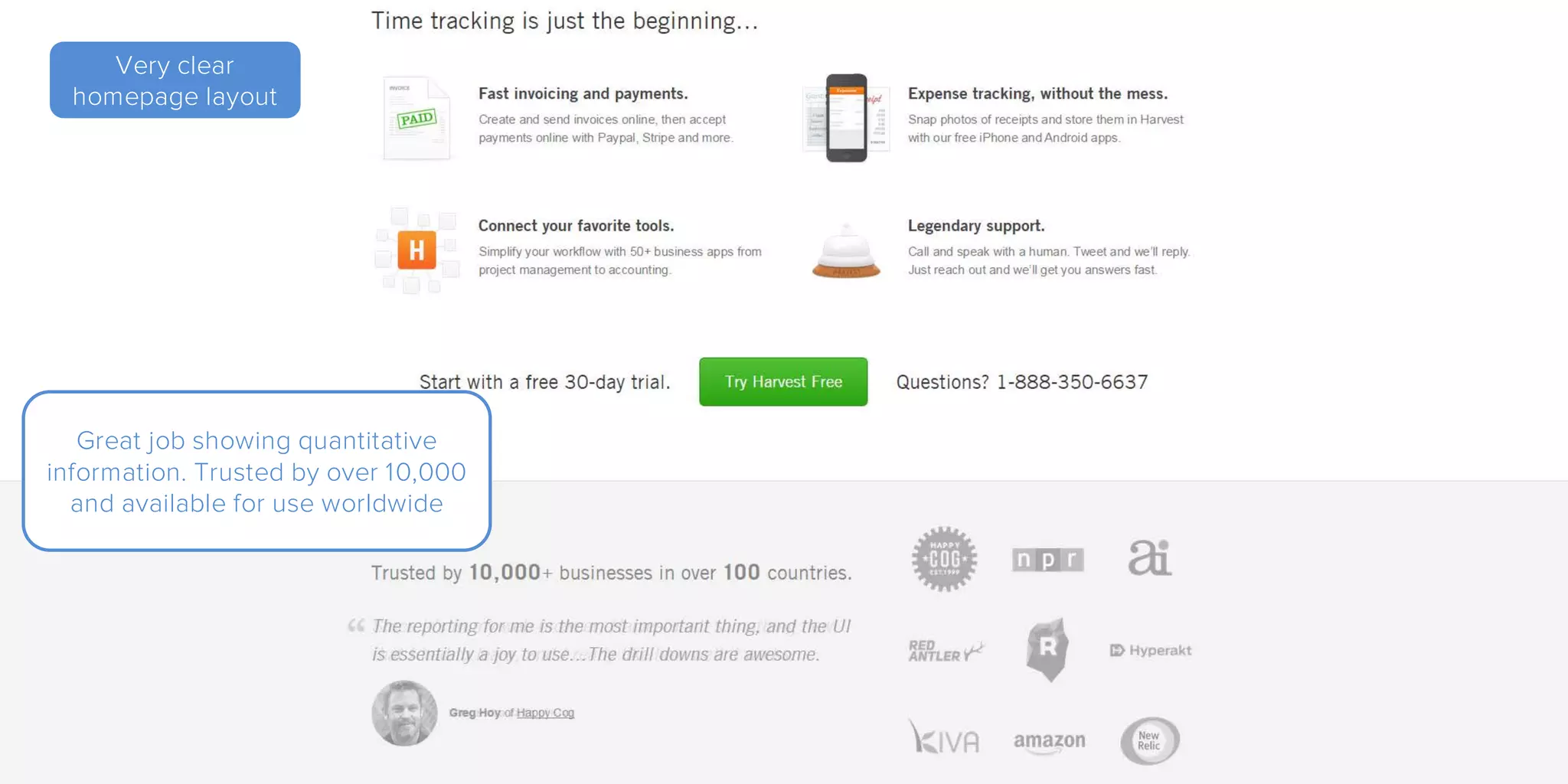 Very clear
homepage layout
Great job showing quantitative
information. Trusted by over 10,000
and available for use worldwide
 