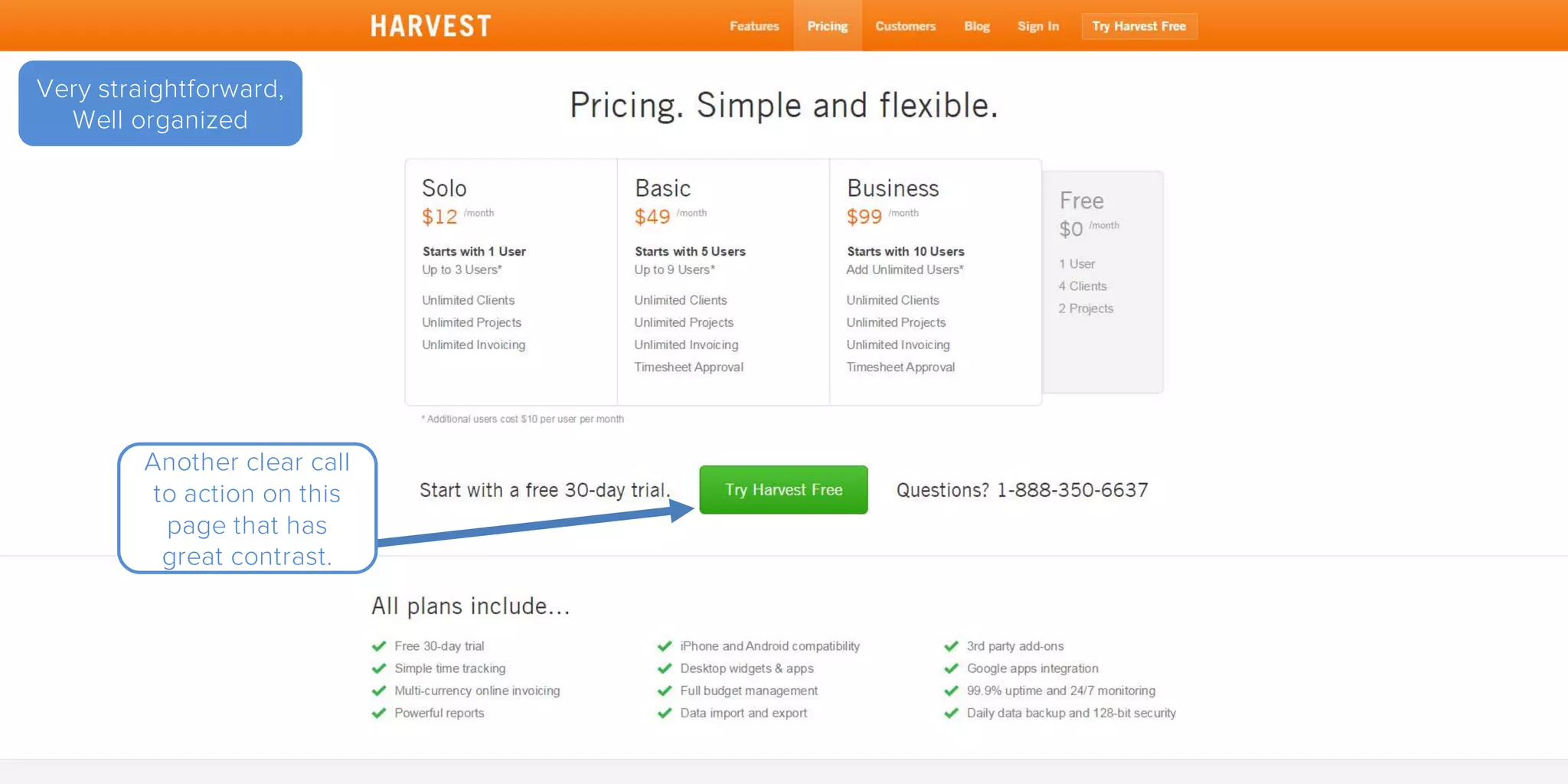 Very straightforward,
Well organized
Another clear call
to action on this
page that has
great contrast.
 