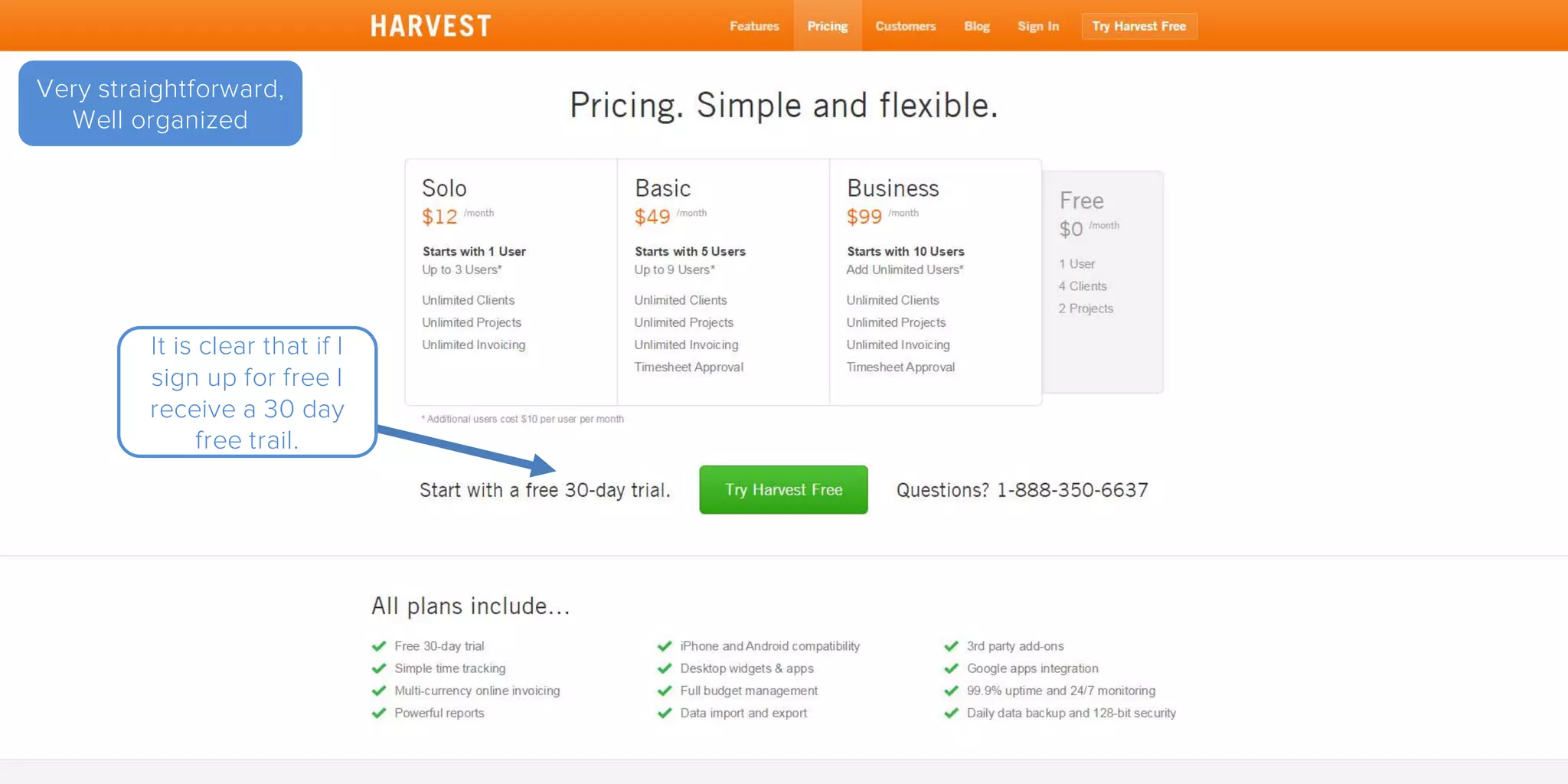 Very straightforward,
Well organized
It is clear that if I
sign up for free I
receive a 30 day
free trail.
 