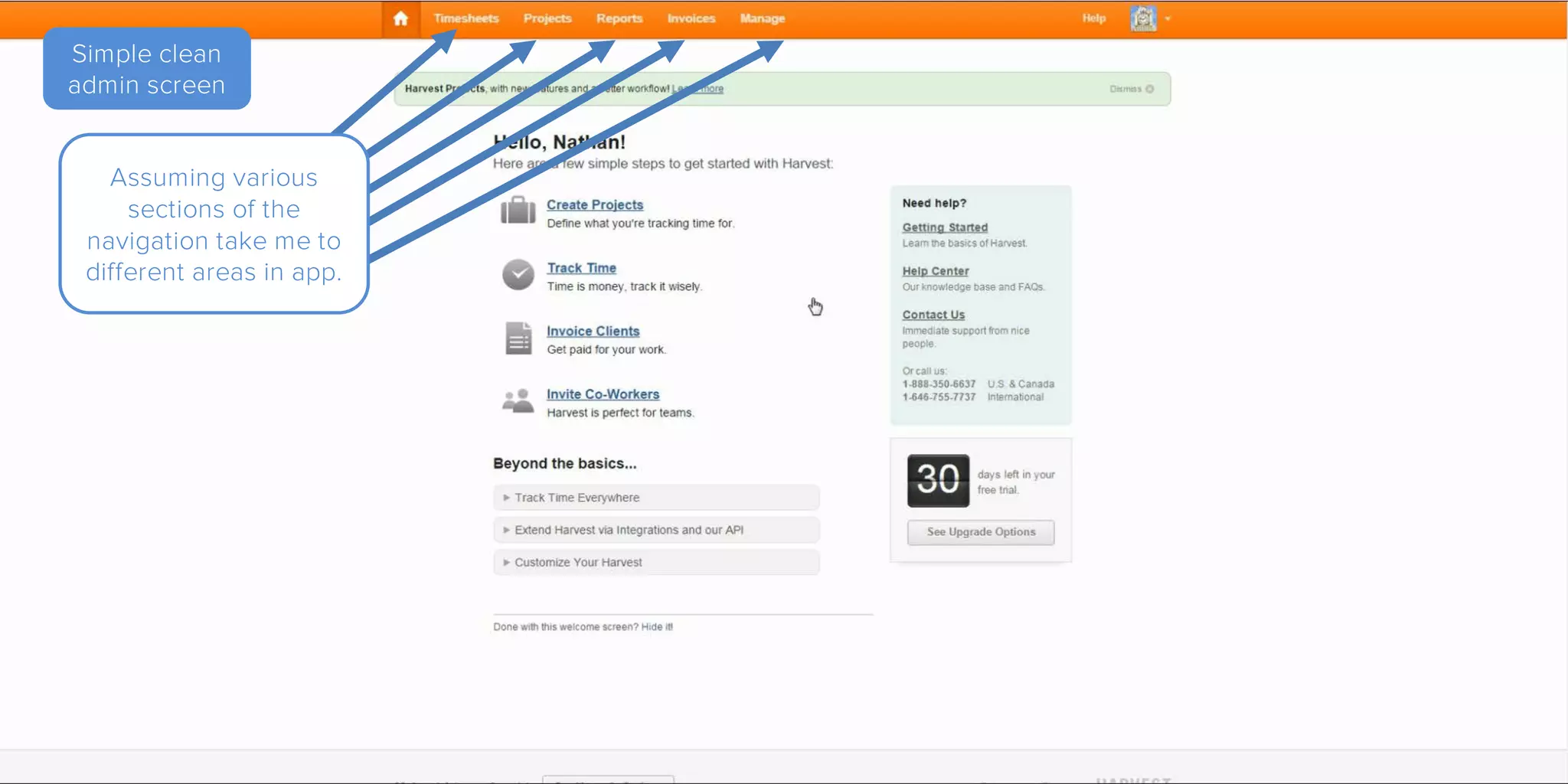 Simple clean
admin screen
Assuming various
sections of the
navigation take me to
different areas in app.
 