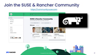 17
© Copyright 2021 SUSE. All Rights Reserved.
https://community.suse.com
Join the SUSE & Rancher Community
 