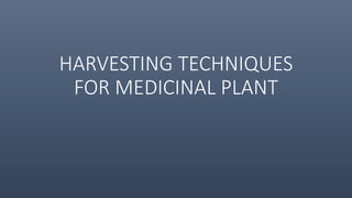 HARVESTING TECHNIQUES
FOR MEDICINAL PLANT
 
