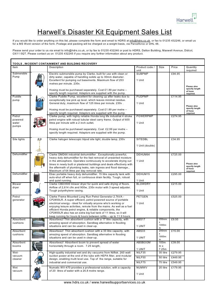 equipment list