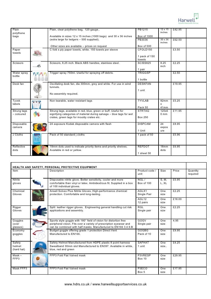 Harwell emergency equipment product list 2010