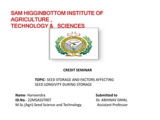 seed storage longevity seed science and technology | PPT