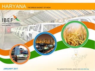 11JANUARY 2017 For updated information, please visit www.ibef.org
HARYANA THE BREAD BASKET OF INDIA
JANUARY 2017
 