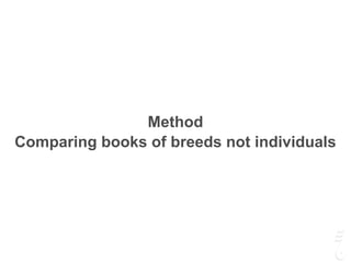 Method
Comparing books of breeds not individuals
 
