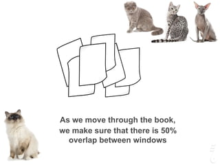 As we move through the book,
we make sure that there is 50%
overlap between windows
 