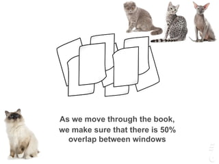 As we move through the book,
we make sure that there is 50%
overlap between windows
 