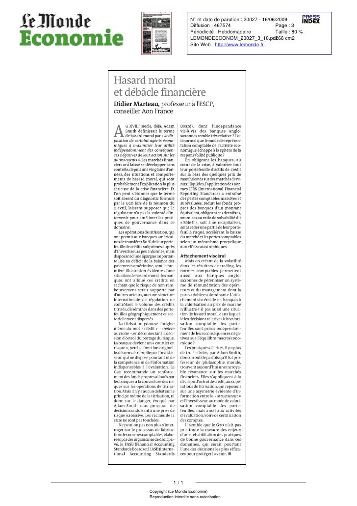 Hasard Moral Et DéBâCle FinancièRe