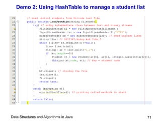 Data Structures and Algorithms in Java
Demo 2: Using HashTable to manage a student list
71
 