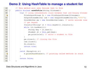 Data Structures and Algorithms in Java
Demo 2: Using HashTable to manage a student list
72
 