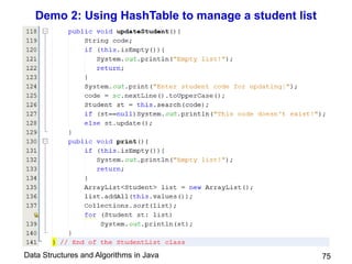 Data Structures and Algorithms in Java
Demo 2: Using HashTable to manage a student list
75
 