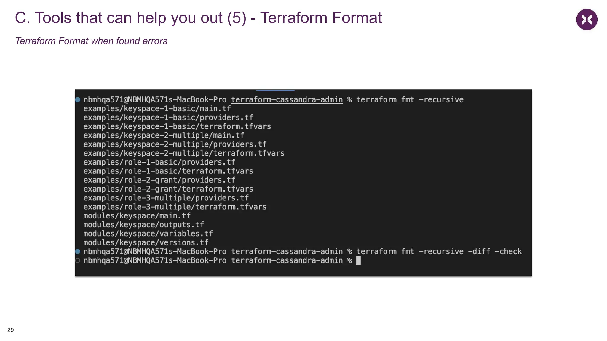 C. Tools that can help you out (5) - Terraform Format
Terraform Format when found errors
29
 