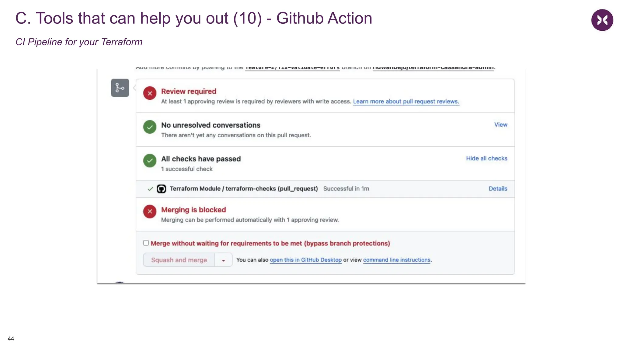 C. Tools that can help you out (10) - Github Action
CI Pipeline for your Terraform
44
 