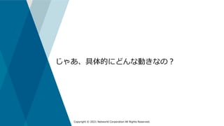 Copyright © 2021 Networld Corporation All Rights Reserved.
じゃあ、具体的にどんな動きなの？
 