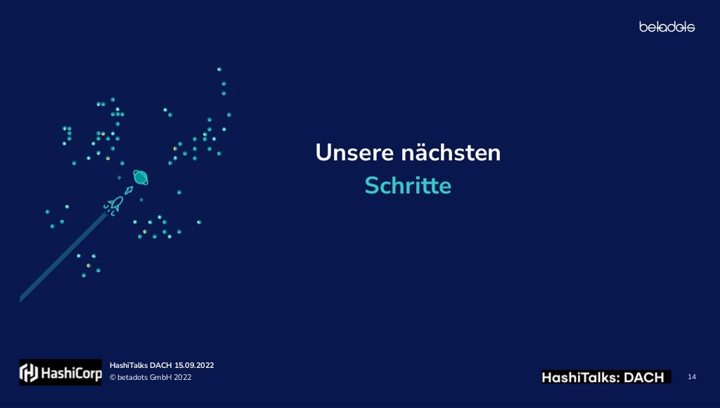 © betadots GmbH 2022
HashiTalks DACH 15.09.2022
14
Unsere nächsten


Schritte
 