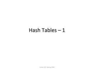 Comp 122, Spring 2004
Hash Tables – 1
 