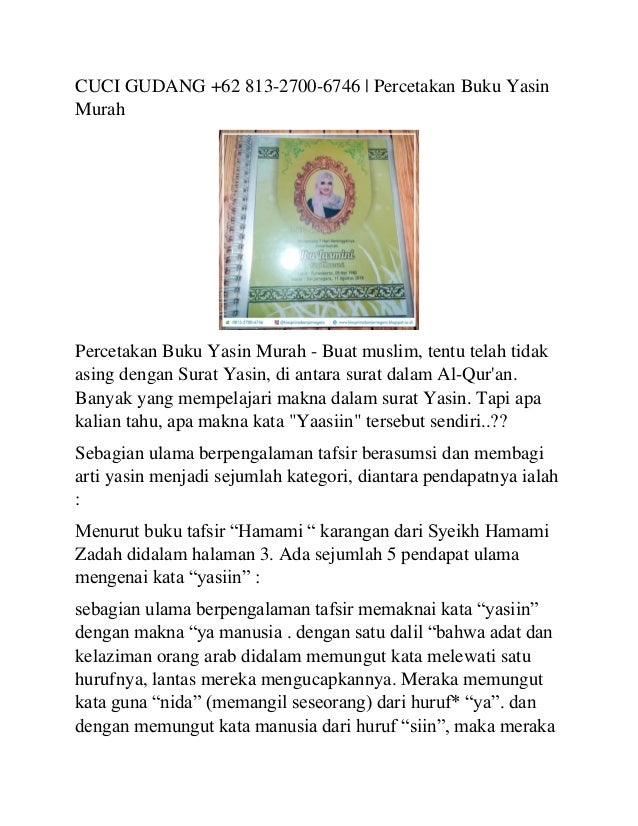 Cuci Gudang 62 813 2700 6746 Percetakan Buku Yasin Murah