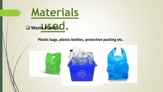  Waste Plastics.
Plastic bags, plastic bottles, protective packing etc.
 
