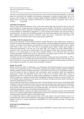 Has privatization of public owned enterprises improved the quality of  workers in tanzania a case of