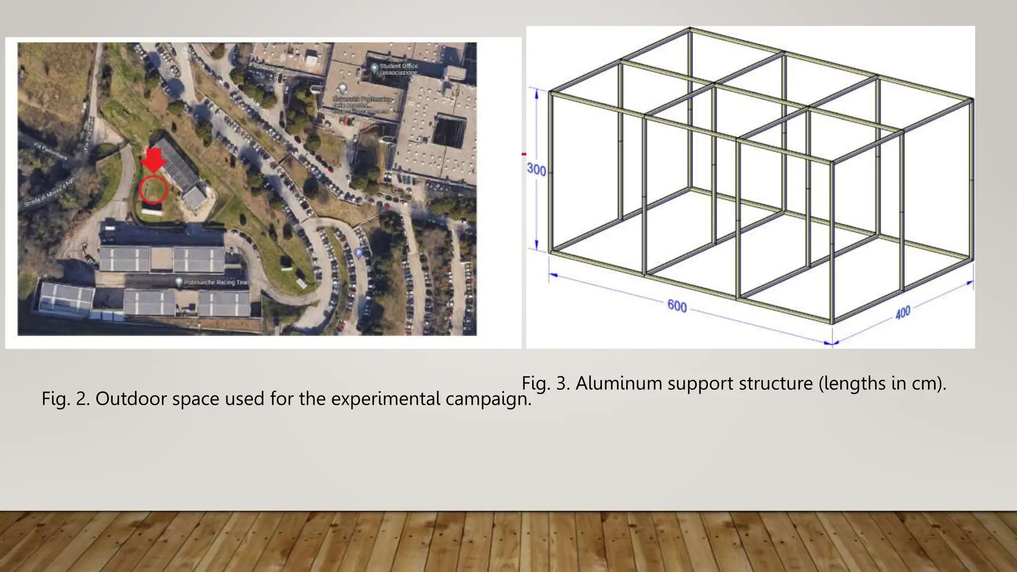 Fig. 3. Aluminum support structure (lengths in cm).
Fig. 2. Outdoor space used for the experimental campaign.
 