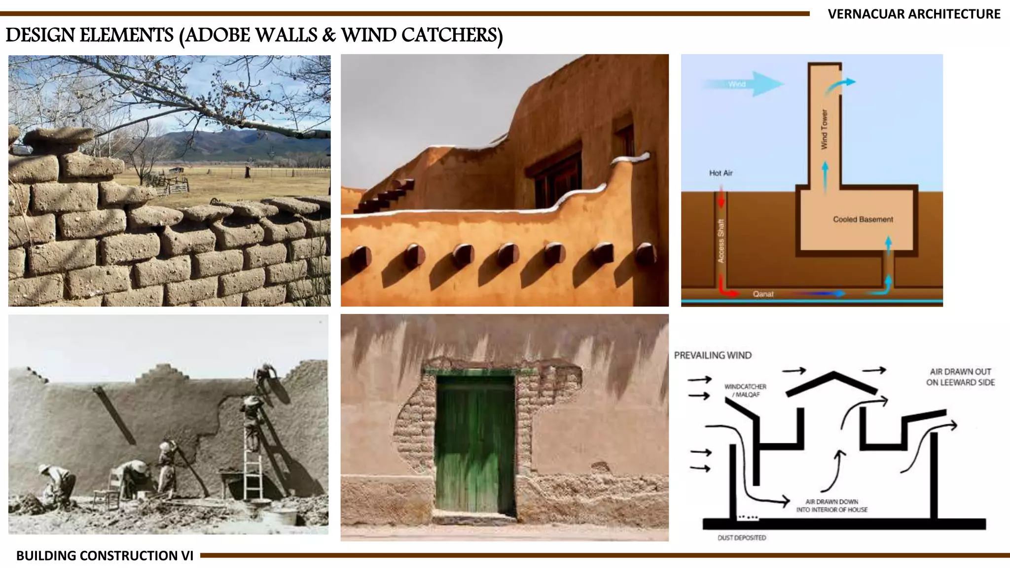 DESIGN ELEMENTS (ADOBE WALLS & WIND CATCHERS)
VERNACUAR ARCHITECTURE
BUILDING CONSTRUCTION VI
 