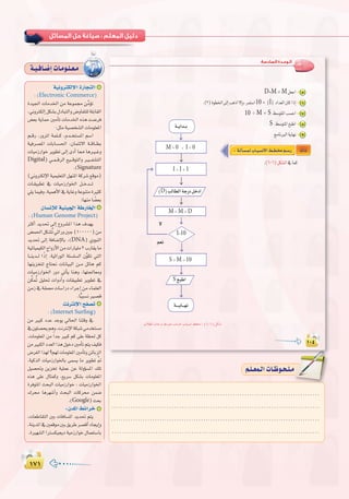 ±∑±±∑±
:
:‫اﻟﺴﺎدﺳﺔ‬ ‫اﻟـﻮﺣـﺪة‬
D M M 5
3 I 6
M S 7
S 8
9
. 6 6
10
10
á«fhÎµdE’GIQÉéàdG
:(Electronic Commerce)
Ió«÷G äÉeóÿG øe áYƒª› øueDƒJ
,ÊhÎµdEGπµ°ûH∫OÉÑàdGh¢VhÉØà∏dá∏HÉ≤dG
¢†©H ájÉªM ÚeCÉJ äÉeóÿG √òg â°Vôa
:πãeá«°üî°ûdGäÉeƒ∏©ŸG
º``bQ ,QhôŸG áª∏```c ,Ωó``îà°ùŸG º°SG
á«aô°üŸG äÉHÉ``°ù◊G ,¿ÉªàF’G á``bÉ``£H
äÉ«eRQGƒN ôjƒ£J ¤EG iOCG É‡ Égô`«``Zh
Digital) »``ª``bôdG ™«```bƒàdGh ô`«```Ø°ûàdG
.(Signature
(ÊhÎµdE’Gá«ª«∏©àdGπ¡æŸGácô°T™bƒe)
äÉ`≤«Ñ£J ‘ äÉ«eRQGƒÿG π``Nó```J
»∏jÉª«ah,á«ªgC’G‘ájÉZháYƒæàeIÒãc
:É¡æeÉ k°†©H
¿É°ùfEÓdá«æ«÷GáWQÉÿG
:(Human Genome Project)
ÌcCG ójó– ¤EG ´hô°ûŸG Gòg ±ó¡j
¢†ª◊Gπµ°ûoJ»KGQhÚL(100000)øe
ójó– ¤EG áaÉ°VE’ÉH ,(DNA) …hƒædG
á«FÉ«ª«µdGêGhRC’GøeäGQÉ«∏e3ÜQÉ≤jÉe
É``æjó``d GkPEG .á«KGQƒdG á∏°ù∏°ùdG ¿uƒµJ »àdG
É¡æjõîàd êÉàëf äÉfÉ«ÑdG ø``e πFÉg ºc
äÉ«eRQGƒÿG QhO »JCÉj Éægh ,É¡à÷É©eh
øuµ o“ π«∏– äGhOCGh äÉ≤«Ñ£J ôjƒ£J ‘
øeR‘á≤ª©eäÉ°SGQOAGôLEGøeAÉª∏©dG
.Év«Ñ°ùfÒ°üb
âfÎfE’GíØ°üJ
:(Internet Surfing)
øe ÒÑc OóY óLƒj ‹É◊G Éæàbh ‘
‘¿ƒ∏°üëjºgh,âfÎfE’GáµÑ°T»eóîà°ùe
.äÉeƒ∏©ŸG øe kGóL ÒÑc ºc ≈∏Y á¶◊ πc
øeÒÑµdGOó©dGGòg∫ƒNOÚeCÉJºàj∞«µa
¢Vô¨dGGò¡d?º¡däÉeƒ∏©ŸGÚeCÉJhøFÉHõdG
,á«còdG äÉ«eRQGƒÿÉH ≈ª°ùj Ée ôjƒ£J s”
π«°ü–h øjõîJ á«∏ªY øY ádhDƒ°ùŸG ∂∏J
√òg ≈∏Y ∫Éãªch ,™jô°S πµ°ûH äÉeƒ∏©ŸG
IôaƒàŸG åëÑdG äÉ«eRQGƒN : äÉ«eRQGƒÿG
∑ô Égô¡°TCGh åëÑdG äÉcô øª°V
.(Google)åëH
:¿óŸG§FGôN
,äÉ©WÉ≤àdG ÚH äÉaÉ°ùŸG ójó– ºàj
,áæjóŸG‘Ú©bƒeÚH≥jôWô°übCGOÉéjEGh
.IÒ¡°ûdGGÎ°ùµ«éjOá«eRQGƒN∫Éª©à°SÉH
á`«`aÉ`°VEGäÉ`eƒ`∏`©`e
......................................................................................
......................................................................................
......................................................................................
......................................................................................
º`∏`©ª`dGäÉ`Xƒ`ë`∏`eº`∏`©ª`dGäÉ`Xƒ`ë`∏`e
 