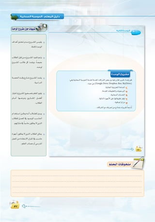 µ∑µ∑
:
∂≤
:‫اﻟﺜﺎﻧﻴﺔ‬ ‫اﻟـﻮﺣـﺪة‬
∂≤
:»ghá«HÉë°ùdGáÑ°Sƒ◊Gáeóÿáeó≤ŸGäÉcô°ûdG¢†©HÚH¬«a¿QÉ≤Jôjô≤JOGóYEÉHºb
:å«Møe(Google Drive,Dropbox,Box,SkyDrive)
.á«fÉéŸGá«æjõîàdGáMÉ°ùŸG CG
.áeó≤ŸGäÉ≤«Ñ£àdGhäÉ«›ÈdG Ü
.á«HÉë°ùdGäÉeóÿG ê
.á«còdGIõ¡LC’G≈∏YÉ¡JÉ≤«Ñ£JôaƒJ O
.á«aÉ°VEGÉjGõe `g
.äÉcô°ûdG™e∂àHôŒøeêPÉªæH∑ôjô≤J kÉªpYnóoe
‫اﻟﻮﺣﺪة‬ ‫ﻣﺸﺮوع‬
±GógCG≥```≤–ió```e´hô```°ûŸG¢```ù«≤j
.á∏eÉcIóMƒdG
ÜÓ£dGπÑbø```e´hô```°ûŸGò«ØæJº```àj
´hô```°ûŸG Ö```dÉW πc ò```Øæjh ,kÉ```©«ªL
.√óMƒd
á```°ü◊Gâ```bhêQÉ```N´hô```°ûŸGò```Øæj
.á«°SGQódG
QÉ«àNGh´hô°ûŸGí«ë```°üàHº∏©ŸGΩƒ≤j
ΩÉ```eCG É¡```°VôYh ™jQÉ```°ûŸG π```°†aCG
.ÜÓ£dG
ΩGóîà```°SGø```µÁ¬```fCGÜÓ```£∏dÚ```Ñj
ÜÓ£∏dπ```ª©ŸG‘Oƒ```LƒŸGÖ```°SÉ◊G
.º¡dRÉæe‘ kÉÑ°SÉM¿ƒµ∏Á’øjòdG
Iõ¡LCG¿ƒµ∏Á’øjòdGÜÓ£dGøµÁ
πª©ŸGøeIOÉØà°S’G∫õæŸG‘Ö```°SÉM
.º∏©àdGQOÉ°üehCG»°SQóŸG
IóMƒdG´hô°ûe∫ƒMäÉ¡«ÑæJ
º`∏`©ª`dGäÉ`Xƒ`ë`∏`eº`∏`©ª`dGäÉ`Xƒ`ë`∏`e
........................................................................................................................
........................................................................................................................
........................................................................................................................
.........................................................................................................................
 