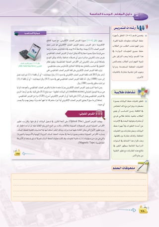 ∑∏
:
∑∏
Iõ¡LCÉH ≥∏©àŸG (5-5) º°ùb øª°†àj
.IÒãc á«æ≤J äÉeƒ∏©e äÉfÉ«ÑdG ßØM
ÜÓ£dG øe Ö``∏£dG ÖæŒ º¡ŸG øeh
‘ IOQGƒ```dG äÉ``eƒ∏©ŸG ™``«ªL ßØM
≈∏Y õ«cÎdG Öé``j É‰EGh ,º°ù≤dG Gòg
¢üFÉ°üîH ÖdÉ£dG ió`d º¡ØdG á«ªæJ
ÉjGõeh ,áeóîà°ùŸG áØ∏àîŸG äÉ«æ≤àdG
äÉ«æ≤àdÉH áfQÉ≤``e á«``æ≤``J π```c Üƒ«Yh
.iôNC’G
¢ù`jQó`à`∏däGOÉ`°TQEG
Iõ¡LCÉH ≥∏©àŸG (
.IÒãc á«æ≤J äÉeƒ∏©e äÉfÉ«ÑdG ßØM
ÜÓ£dG øe Ö``∏£dG ÖæŒ º¡ŸG øeh
‘ IOQGƒ```dG äÉ``eƒ∏©ŸG ™``«ªL ßØM
≈∏Y õ«cÎdG Öé``j É‰EGh ,º°ù≤dG Gòg
¢üFÉ°üîH ÖdÉ£dG ió`d º¡ØdG á«ªæJ
ÉjGõeh ,áeóîà°ùŸG áØ∏àîŸG äÉ«æ≤àdG
äÉ«æ≤àdÉH áfQÉ≤``e á«``æ≤``J π```c Üƒ«Yh
‫اﻟـﺤــﺎﺳـﺐ‬ ‫ﻋـﻤـﺎرة‬
±≤µ
‫اﻟـﺤــﺎﺳـﺐ‬ ‫ﻋـﻤـﺎرة‬
±≤µ±≤µ
Ö∏°üdG¢Uô≤∏dêPƒ‰:(11-5)πµ°T
(SSD, Solid State Drive)ÊhÎµdE’G
™£≤∏d IQƒ°U ™e ,ÊhÎµdE’G Ö∏°üdG ¢Uô≤∏d IQƒ°U (11-5) πµ°T ÚÑjh
ºéM ¢ùØf ƒg ÊhÎµdE’G Ö∏°üdG ¢Uô≤dG ºéMh .¢Uô≤dG πNGO á«fhÎµdE’G
É‰EGh,∑ôëàe¢Uôb¬∏NGO‘óLƒj’¬fCGßMÓjh.á°UƒH(2.5)Ö∏°üdG¢Uô≤dG
»°ù«WÉæ¨ŸGÖ∏°üdG¢Uô≤dG∫GóÑà°SGøµÁ¬fC’ájRÉ›IQƒ°üHÉkÑ∏°UÉ k°Uôb»ª°S
™°SƒàdG øµÁ ∂dòch ,á«aÉ°VEG äÓjó©J …CG ¿hóH Iô°TÉÑe ÊhÎµdEG Ö∏°U ¢Uô≤H
ΩÉ¶f Ωƒ≤jh ,á«°ù«WÉæ¨ŸG áÑ∏°üdG ¢UGôbC’G ≈dEG ÊhÎµdEG Ö∏°U ¢Uôb áaÉ°VEÉH
.»°ù«WÉæ¨eÖ∏°U¢Uôb¬fCÉcÚàdÉ◊GÉà∏c‘¬©eπeÉ©àdÉHÖ°SÉ◊G‘π«¨°ûàdG
»Øa.»°ù«WÉæ¨ŸGÖ∏°üdG¢Uô≤dGáØ∏c≈∏YÊhÎµdE’GÖ∏°üdG¢Uô≤dGáØ∏cójõJh
π°üJâjÉHGÒJ(1)`dGáØ∏µJ¿CG…CG-âjÉHÉé«L/∫ÉjQ(1)OhóM‘ÊhÎµdE’GÖ∏°üdG¢Uô≤dGáØ∏µJâfÉc2013 ΩÉYôNGhCG
(1)`dGáØ∏µJ¿CG…CG-âjÉHÉé«L/∫ÉjQ(0.3)OhóM‘»¡a»°ù«WÉæ¨ŸGÖ∏°üdG¢Uô≤dGáØ∏µJÉeCG.∫ÉjQ(1000)OhóM≈dEG
.∫ÉjQ(300)OhóM‘¿ƒµà°SâjÉHGÒJ
ÉjGõŸG√ògºgCGh.»°ù«WÉæ¨ŸGÖ∏°üdG¢Uô≤dÉHáfQÉ≤eIOó©àeÉjGõÃÊhÎµdE’GÖ∏°üdG¢Uô≤dGõ«ªàjiôNCGá«MÉføeh
øeõdGGòg¿CGÚM‘,á«fÉK»∏∏e(0.1)≠∏ÑJå«M-áHƒ∏£ŸGäÉfÉ«ÑdG≈dEG(randomaccess)»FGƒ°û©dG∫ƒ°UƒdGáYô°S»g
.»°ù«WÉæ¨ŸG¢Uô≤dGøeIôe(120)`H´ô°SCGÊhÎµdE’G¢Uô≤dG¿CG…CG.á«fÉK»∏∏e(12)≈dEGπ°üj»°ù«WÉæ¨ŸG¢Uô≤dG‘
Qó°üj’hAhó¡Hπª©jh,ÉkfRh∞NCGƒ¡aGòd,ácôëàeAGõLCGájCGÊhÎµdE’GÖ∏°üdG¢Uô≤dG…ƒàëj’≥Ñ°SÉe≈dEGáaÉ°VEG
.äƒ°U…CG
4-5-5:»`Fƒ`°†`dG¢Uô`≤`dG
ôjƒ£J AóH ¿Éch .É¡JAGôb hCG äÉfÉ«ÑdG π«é°ùJ ‘ QõjÓdG á©°TCG ≈∏Y (Optical Disc) »Fƒ°†dG ¢Uô≤dG óªà©jh
ºK .§≤a IóMGh IôŸ ¬«∏Y áHÉàµdG ºàj …òdG ´ƒædG øe âfÉch ,ΩÓaCÓdh á«Jƒ°üdG äÓ«é°ùàdG ¢Vô¨d á«Fƒ°†dG ¢UGôbC’G
.ófÉ°ùŸGßØë∏dá«æ≤àcäÉÑ°SÉ◊G‘É¡eGóîà°SGô°ûàfG∂dòHh,äGôeIó©dÉ¡«∏YáHÉàµdGøµÁ»àdG´GƒfC’Gôjƒ£JiôL
(ájô¡°ûdGh á«YƒÑ°SC’Gh á«eƒ«dG) ájQhódG ófÉ°ùŸG ßØ◊G äÉ«∏ªY ‘ á©°SGh IQƒ°üH Ωóîà°ùJ á«Fƒ°†dG ¢UGôbC’G äQÉ°Uh
áWô°TC’GΩGóîà°SÉH≥HÉ°ùdG‘ºàJófÉ°ùŸGßØ◊GäÉ«∏ªYâfÉcóbh,äÉeƒ∏©ŸGá«æ≤JäGQGOEGäÉ«dhDƒ°ùeøeAõL»g»àdGh
.(Magnetic Tape)á«°ù«WÉæ¨ŸG
º`∏`©ª`dGäÉ`Xƒ`ë`∏`eº`∏`©ª`dGäÉ`Xƒ`ë`∏`e
.........................................................................................................................
.........................................................................................................................
.........................................................................................................................
.........................................................................................................................
IQƒ°üH äÉfÉ«ÑdG ßØM äÉ«æ≤J Qƒ£àJ
¢VÉØîfG∂dP™eøeGõàjh,IOô£°†e
Ωƒ≤j ¿CG Ö°SÉ```æ`ŸG ø``eh .áØ∏µàdG ‘
…Oôa »HÓW •É°ûf ò«ØæàH ÜÓ£dG
âfÎfE’G‘åëÑdG¬«aºàj∑Î°ûehCG
ßØM Iõ¡LCG ‘ äGQƒ£àdG çóMCG øY
äÉ«æ≤àdGÚHäÉfQÉ≤eπªYh,äÉfÉ«ÑdG
.É¡àØ∏µJ ÚH áfQÉ≤e ∂dòch ,áØ∏àîŸG
äGƒæ°ùdG ‘ •É°ûædG Gòg QGôµJ óæYh
‘ Ò¨àdG ô¡¶«°S á©HÉààŸG á«°SGQódG
á«æ≤àdG Qƒ£J ™e äÉfQÉ≤ŸG √òg èFÉàf
.ôNB’ΩÉYøe
á`«`HÓ`WäÉ`WÉ`°û`f
IQƒ°üH äÉfÉ«ÑdG ßØM äÉ«æ≤J Qƒ£àJ
 