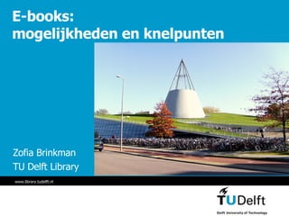 E-books: mogelijkheden en knelpunten Zofia Brinkman TU Delft Library 
